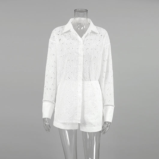 Conjunto de Blusa y Shorts Jacquard Suelto para Mujer - Image 11
