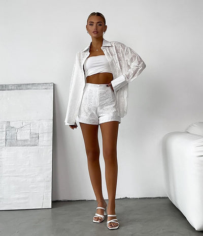 Conjunto de Blusa y Shorts Jacquard Suelto para Mujer - Image 12
