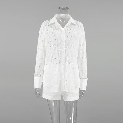 Conjunto de Blusa y Shorts Jacquard Suelto para Mujer - Image 13