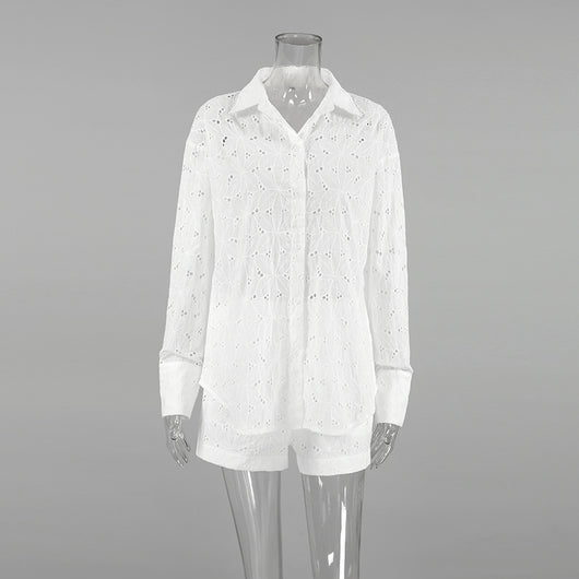Conjunto de Blusa y Shorts Jacquard Suelto para Mujer - Image 13