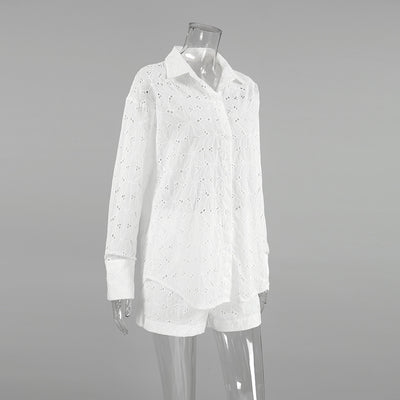 Conjunto de Blusa y Shorts Jacquard Suelto para Mujer - Image 17