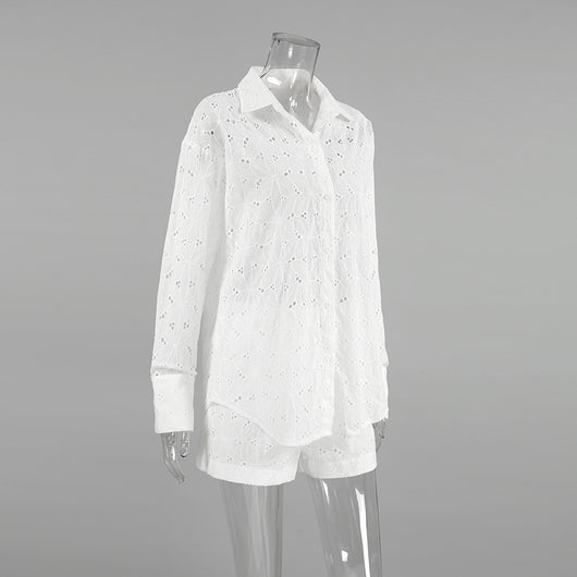 Conjunto de Blusa y Shorts Jacquard Suelto para Mujer - Image 17