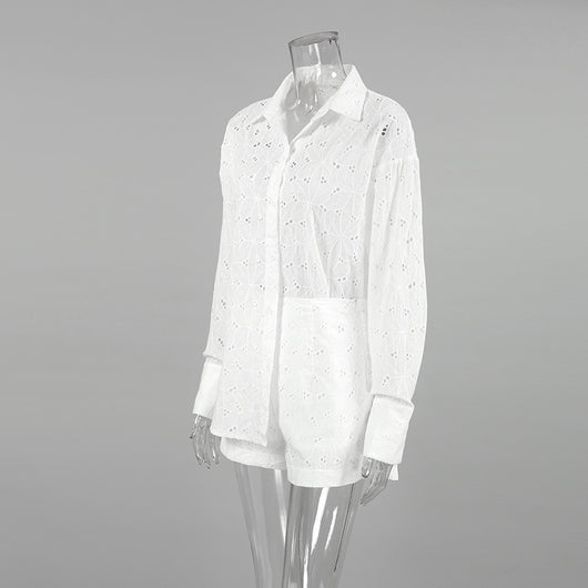 Conjunto de Blusa y Shorts Jacquard Suelto para Mujer - Image 19