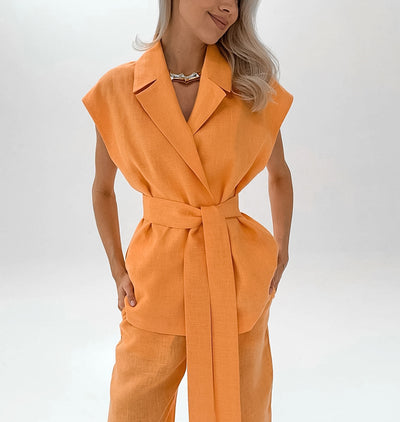 Conjunto Dos Piezas Naranja con Corpiño de Encaje y Cordones para Mujer - Image 14