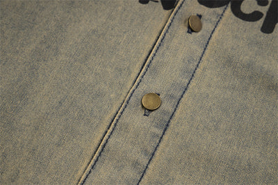 Camisa Denim Desgastada con Letras Waste para Hombre - Image 28