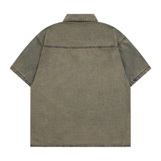 Camisa Denim Desgastada con Letras Waste para Hombre - Image 31