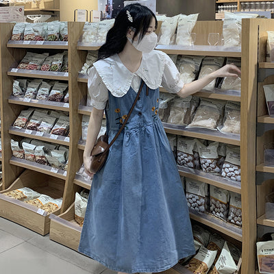 Conjunto de Dos Piezas: Falda Denim Ajustada con Tirantes y Top Claudine - Image 17