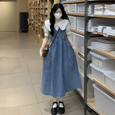 Conjunto de Dos Piezas: Falda Denim Ajustada con Tirantes y Top Claudine - Image 21