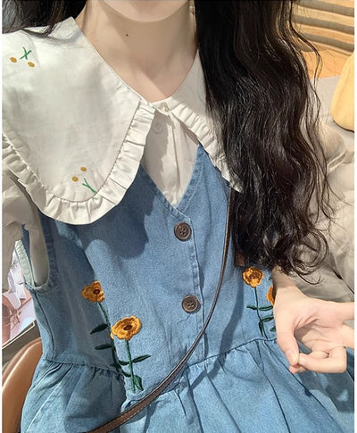 Conjunto de Dos Piezas: Falda Denim Ajustada con Tirantes y Top Claudine - Image 23