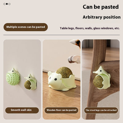Grass green hedgehog catnip ball toy with a spiky back and smooth face, designed for scratching and play. - Image 13