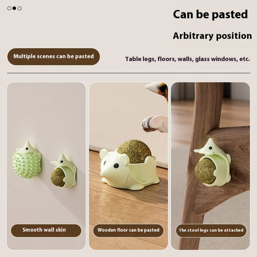 Grass green hedgehog catnip ball toy with a spiky back and smooth face, designed for scratching and play. - Image 13