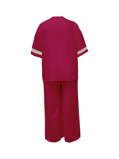 Conjunto de Dos Piezas Pantalón Ancho Cuello V Casual Retro Mujer - Image 34