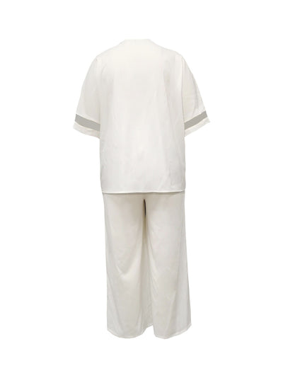 Conjunto de Dos Piezas Pantalón Ancho Cuello V Casual Retro Mujer - Image 35