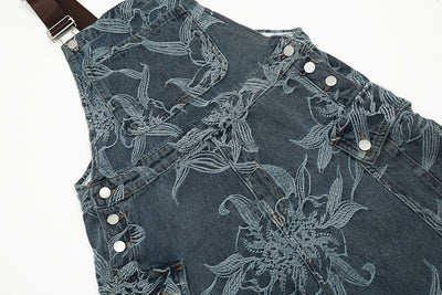 Pantalón Denim con Tirantes y Estampado Floral para Hombre - Image 27