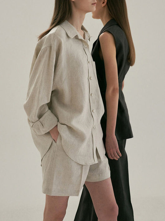 Conjunto de Lino para Mujer: Camisa y Shorts Sueltos - Image 11