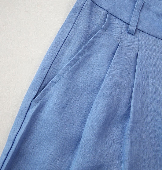 Pantalones de Lino Puro Cintura Alta Rectos para Mujer - Image 7