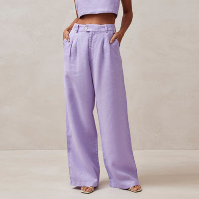 Pantalones de Lino Puro Cintura Alta Rectos para Mujer - Image 11