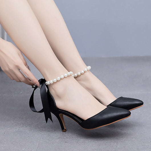 Sandalias de Tacón Medio con Pedrería y Moño - Zapatos de Fiesta en Cuero PU Suave - Image 26
