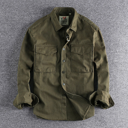 Camisa de Trabajo Retro con Bolsillos 3D - Algodón Manga Larga Hombre - Image 24