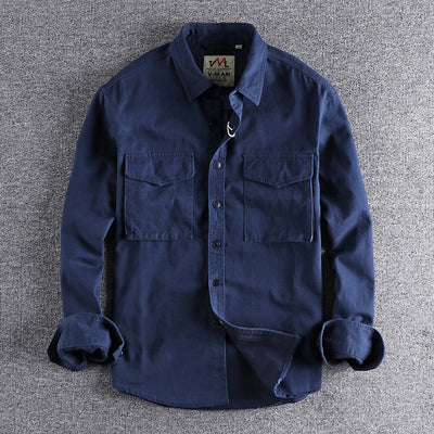 Camisa de Trabajo Retro con Bolsillos 3D - Algodón Manga Larga Hombre - Image 26