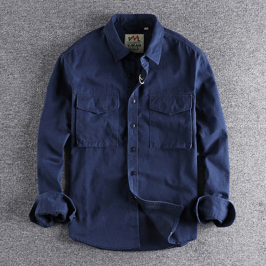 Camisa de Trabajo Retro con Bolsillos 3D - Algodón Manga Larga Hombre - Image 26
