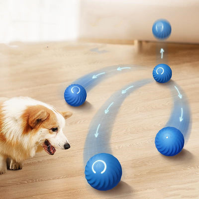 Blue gravitational jumping pet ball with a power button, shown next to an orange replacement shell for the toy. - Image 28