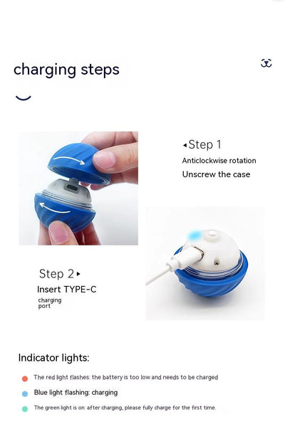 Blue gravitational jumping pet ball with a power button, shown next to an orange replacement shell for the toy. - Image 30