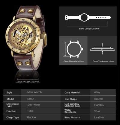 Reloj Automático Mecánico Hueco en Bronce con Resistencia al Agua - Image 7