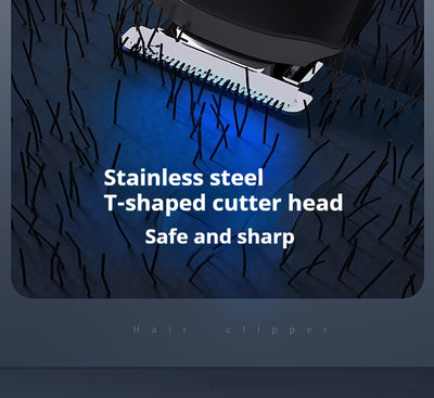 White electric hair clipper with a black top, silver blade, digital display, and power button on a dark base. - Image 18
