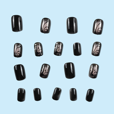 Uñas Postizas Negras Estilo Dark Ins con Diseño de Viñas - Image 9