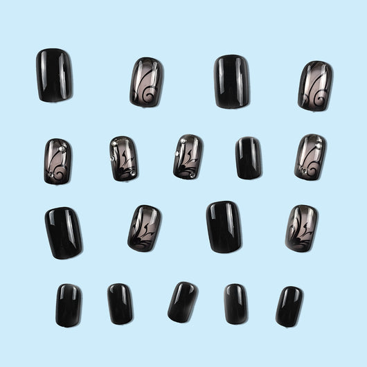 Uñas Postizas Negras Estilo Dark Ins con Diseño de Viñas - Image 9