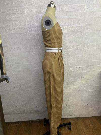 Jumpsuit de Tubo Rayado con Cintura Alta y Hombros Descubiertos - Pantalón Ancho para Mujer - Image 14