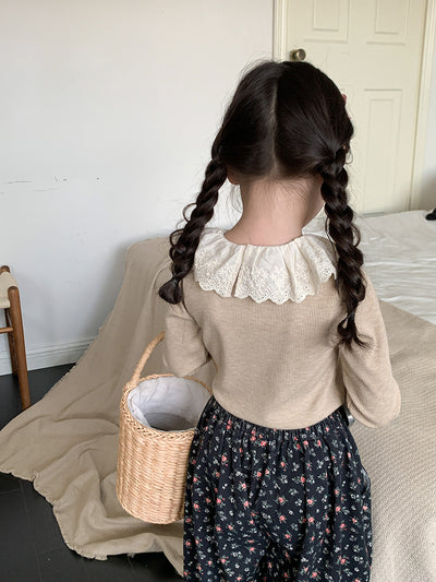 Blusa Infantil de Cachemira con Cuello de Encaje y Rayas Hundidas - Image 73
