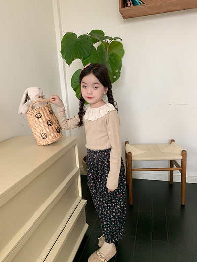 Blusa Infantil de Cachemira con Cuello de Encaje y Rayas Hundidas - Image 78