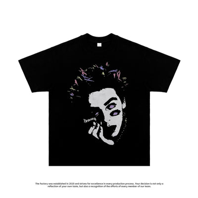 Camiseta Hombre Estilo Retro Americano Cuello Redondo Suelta Estampada Manga Corta - Image 9