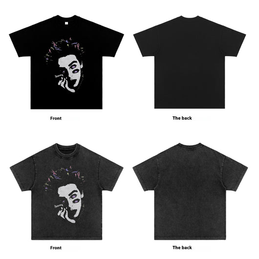 Camiseta Hombre Estilo Retro Americano Cuello Redondo Suelta Estampada Manga Corta - Image 10