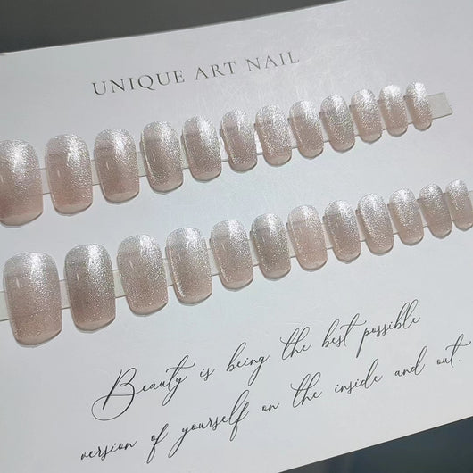 Uñas de Gato Cristal Blanco Efecto Ojo de Gato - Largo Medio - Image 8