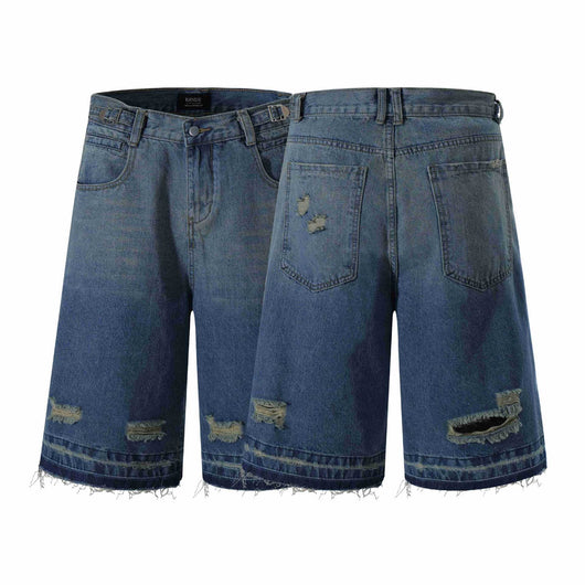 Shorts Vaquero Recto Desgastado con Roturas Retro para Hombre - Image 26