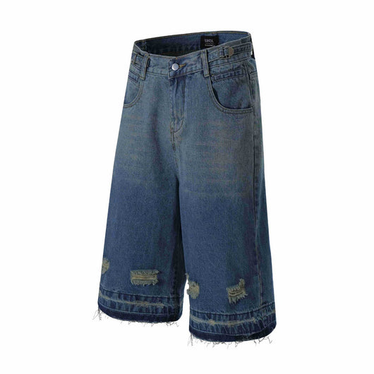 Shorts Vaquero Recto Desgastado con Roturas Retro para Hombre - Image 28