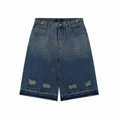 Shorts Vaquero Recto Desgastado con Roturas Retro para Hombre - Image 31