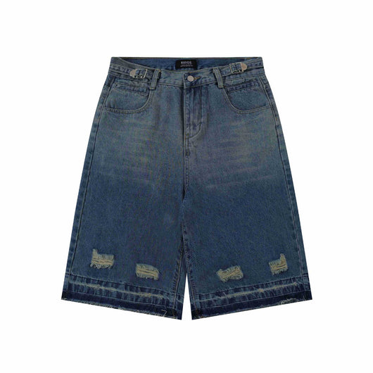 Shorts Vaquero Recto Desgastado con Roturas Retro para Hombre - Image 31
