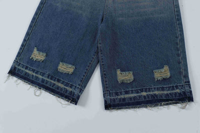 Shorts Vaquero Recto Desgastado con Roturas Retro para Hombre - Image 33