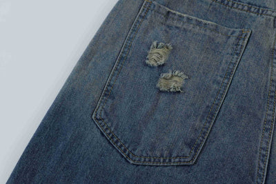 Shorts Vaquero Recto Desgastado con Roturas Retro para Hombre - Image 36