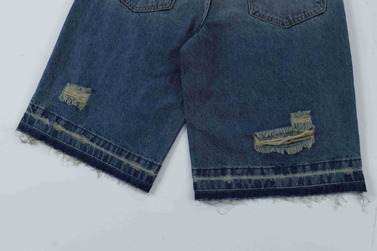 Shorts Vaquero Recto Desgastado con Roturas Retro para Hombre - Image 37