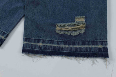 Shorts Vaquero Recto Desgastado con Roturas Retro para Hombre - Image 40