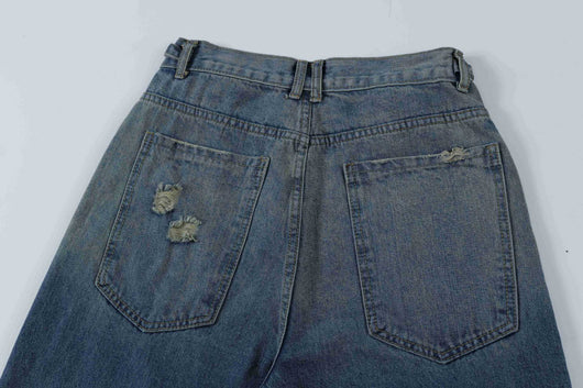 Shorts Vaquero Recto Desgastado con Roturas Retro para Hombre - Image 44