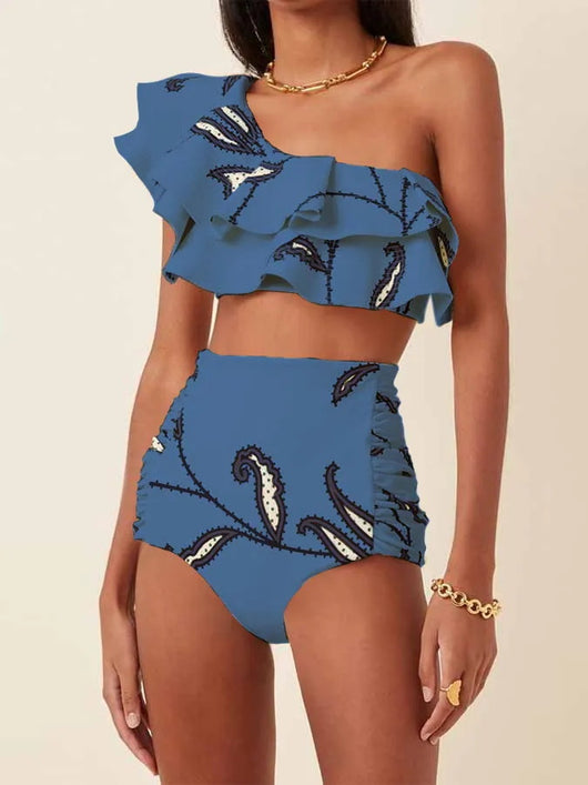 Bikini de Cintura Alta con Hombro Descubierto y Volantes Estampado - Image 15