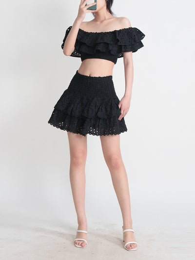 Conjunto de Playa Elegante: Blusa Corta con Cuello y Volantes + Falda Cintura Alta - Image 28