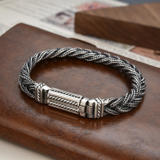 Pulsera Tejida de Plata Esterlina con Patrón de Seguridad para Hombre - Image 18