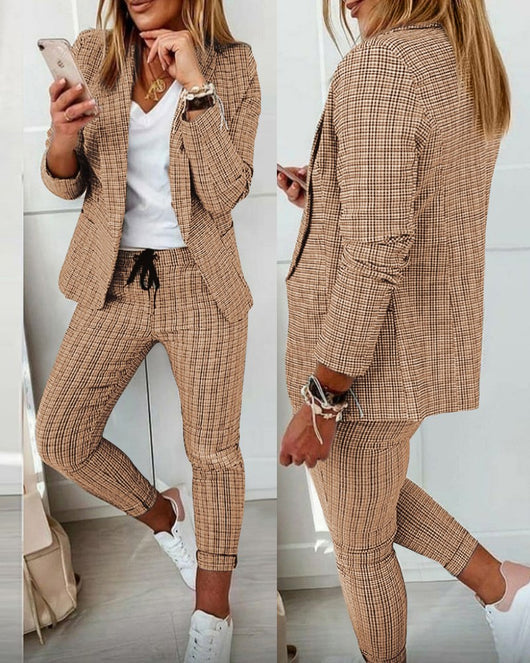 Pantalón Recto a Cuadros para Mujer - Traje Casual Moderno - Image 13